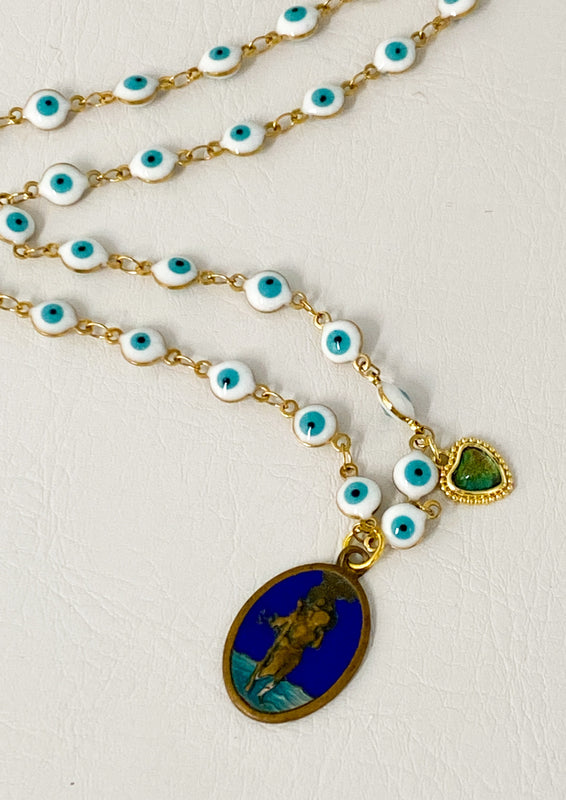 Evil Eyes Vintage Saint Charm Necklace