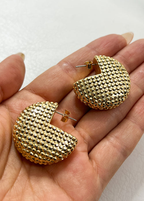 Round Domed Textured Gold Earrings