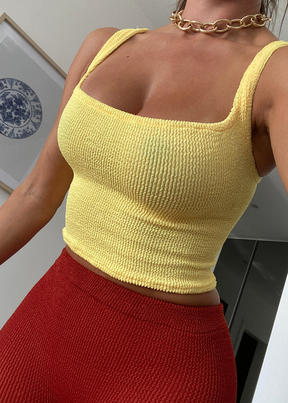 Square Neck Vest Top in Yellow Crinkle