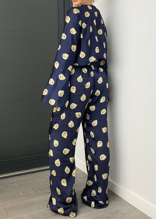 Navy Lion Satin PJ Suit