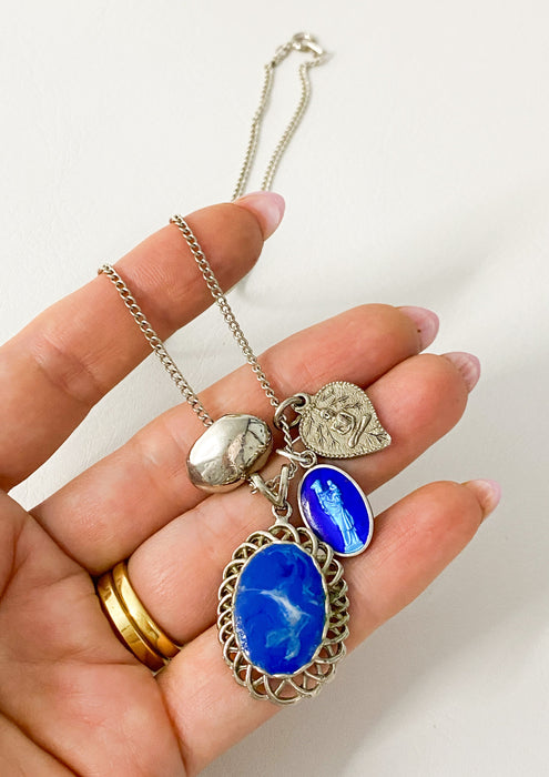 Silver & Lapis Vintage Charm Mix Necklace