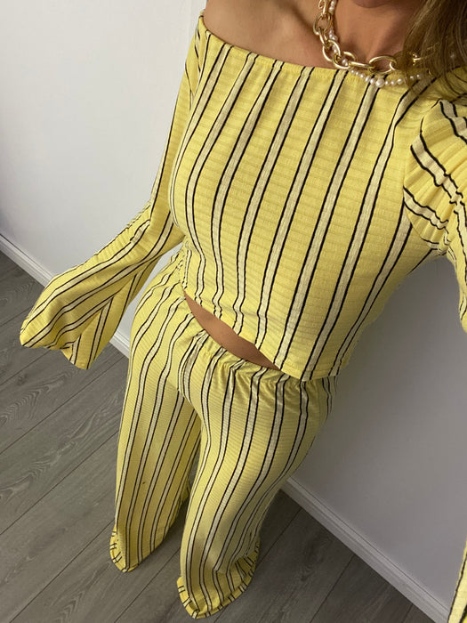 Lemon Stripe Wide Leg Trouser Set