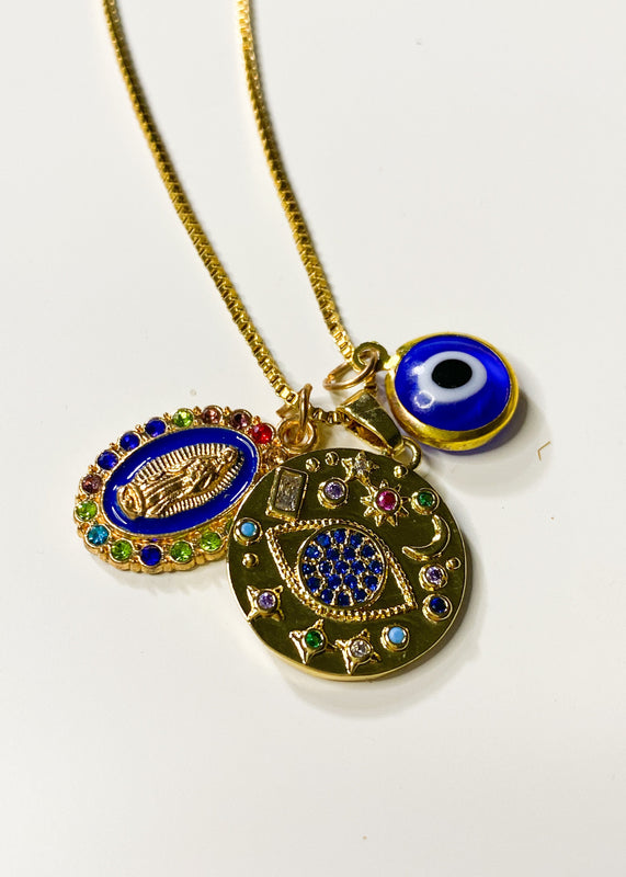 Gold Plated Evil Eyes Necklace