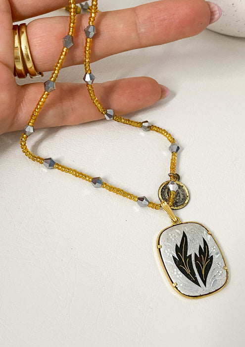 Vintage Beaded Leaf Ingot Necklace