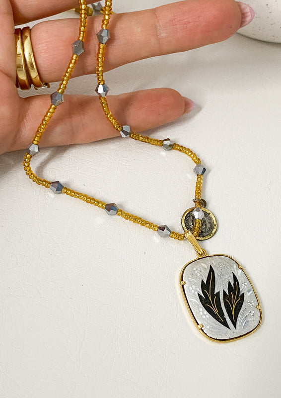 Vintage Beaded Leaf Ingot Necklace