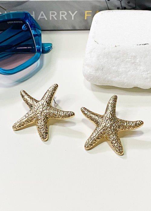 Gold Textured Starfish Earrings