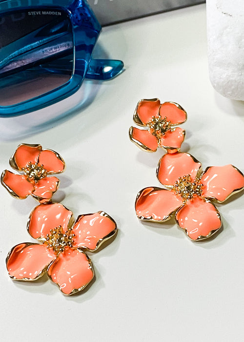 Floral Drop Earrings Bright Peach