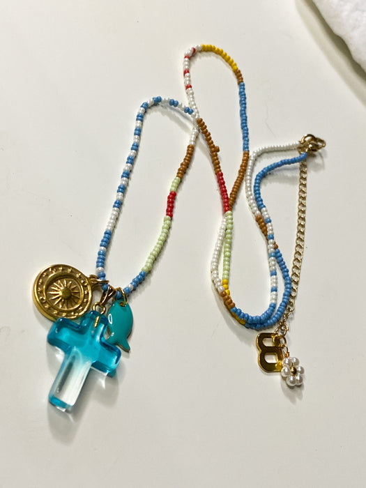 Long Beaded Eclectic Charms Necklace