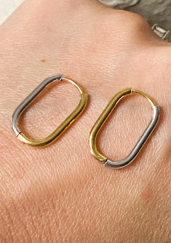 Mixed Metal Oblong Hoop Earrings