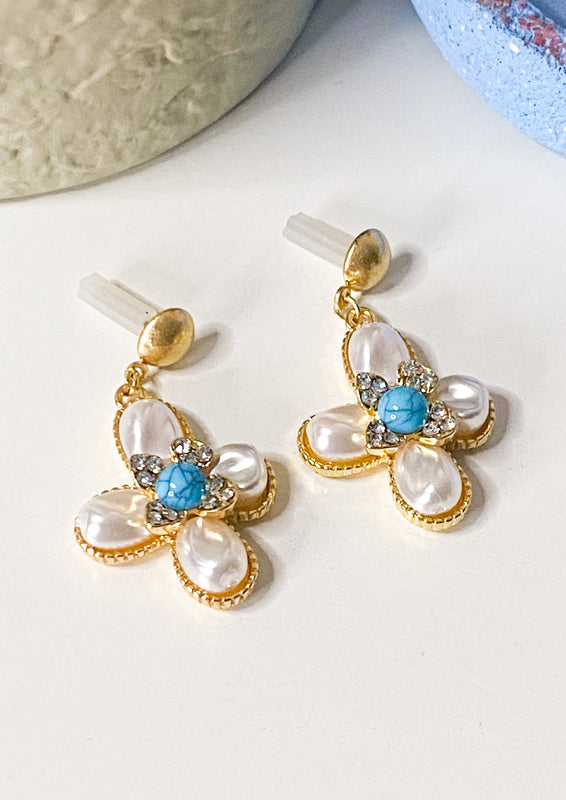 Pearl Cross Drop Earrings