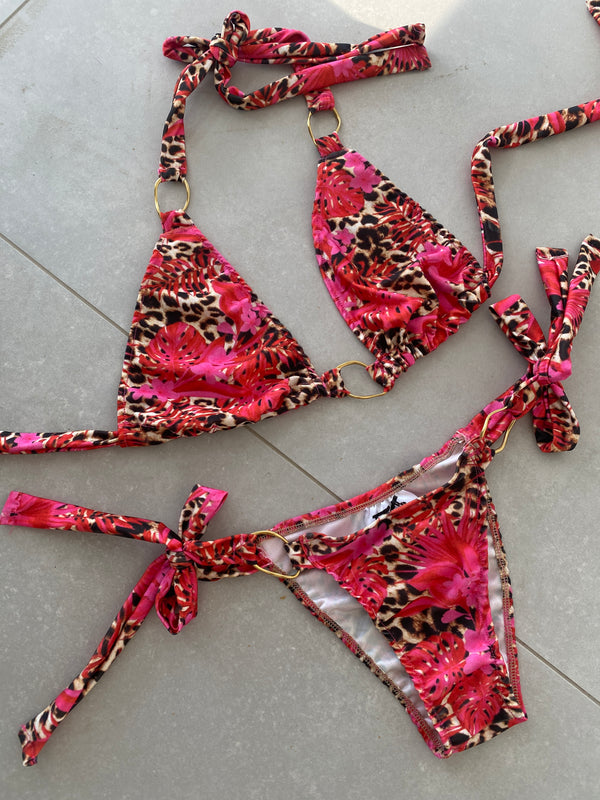 Metal Link Bikini in 90s Leopard Floral Print