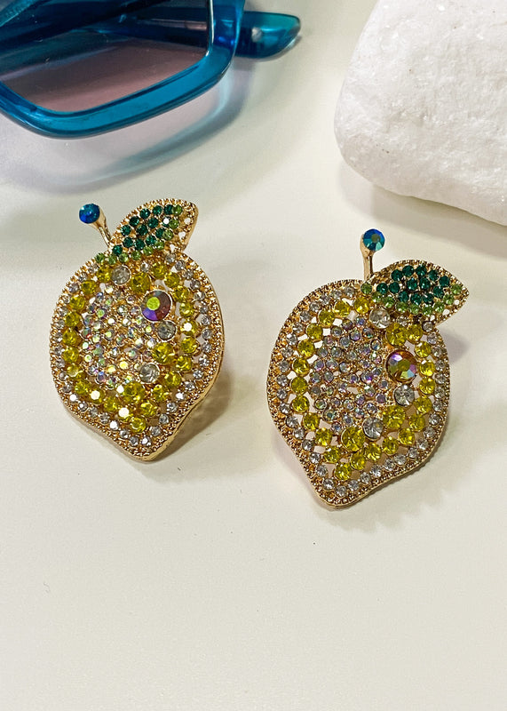 Rhinestone Lemon Earrings