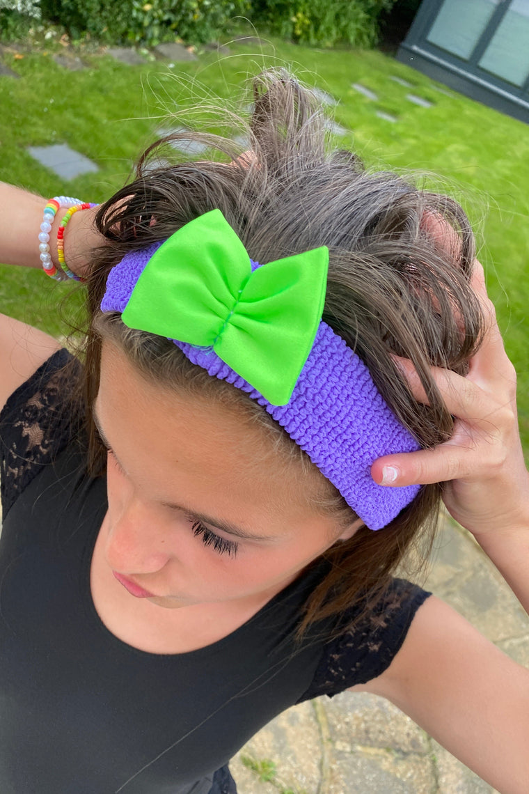 Crinkle Bow Headband Lilac & Lime