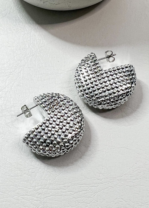 Round Domed Textured Silver Earrings