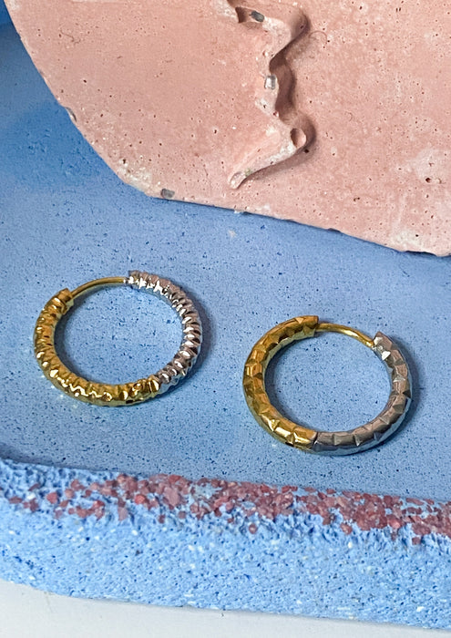 Mixed Metal Hammered Mini Hoop Earrings