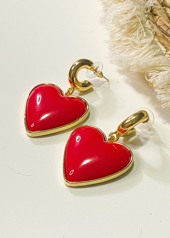 Red Heart Hoop Earrings