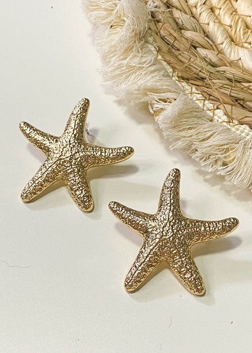 Gold Textured Starfish Earrings