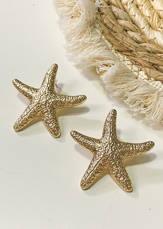 Gold Textured Starfish Earrings