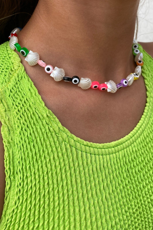 Colourful Eyes & Shells Beachy Necklace