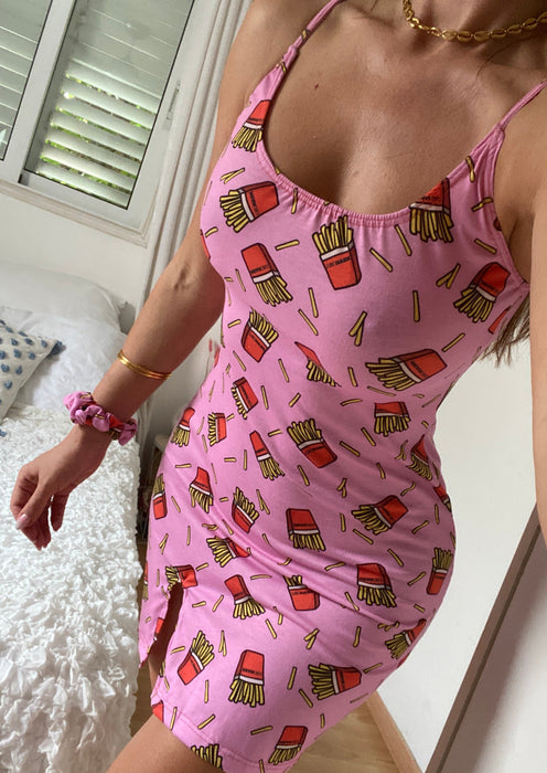 Mini Slip Dress in Pink French Fries Print