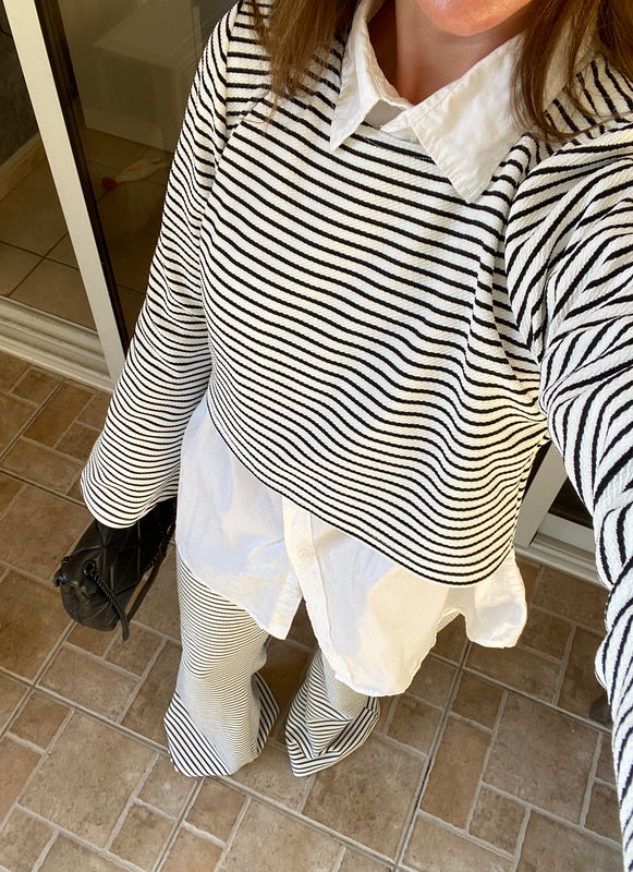 Black & White Stripe Loose Fit Trouser Co-Ord