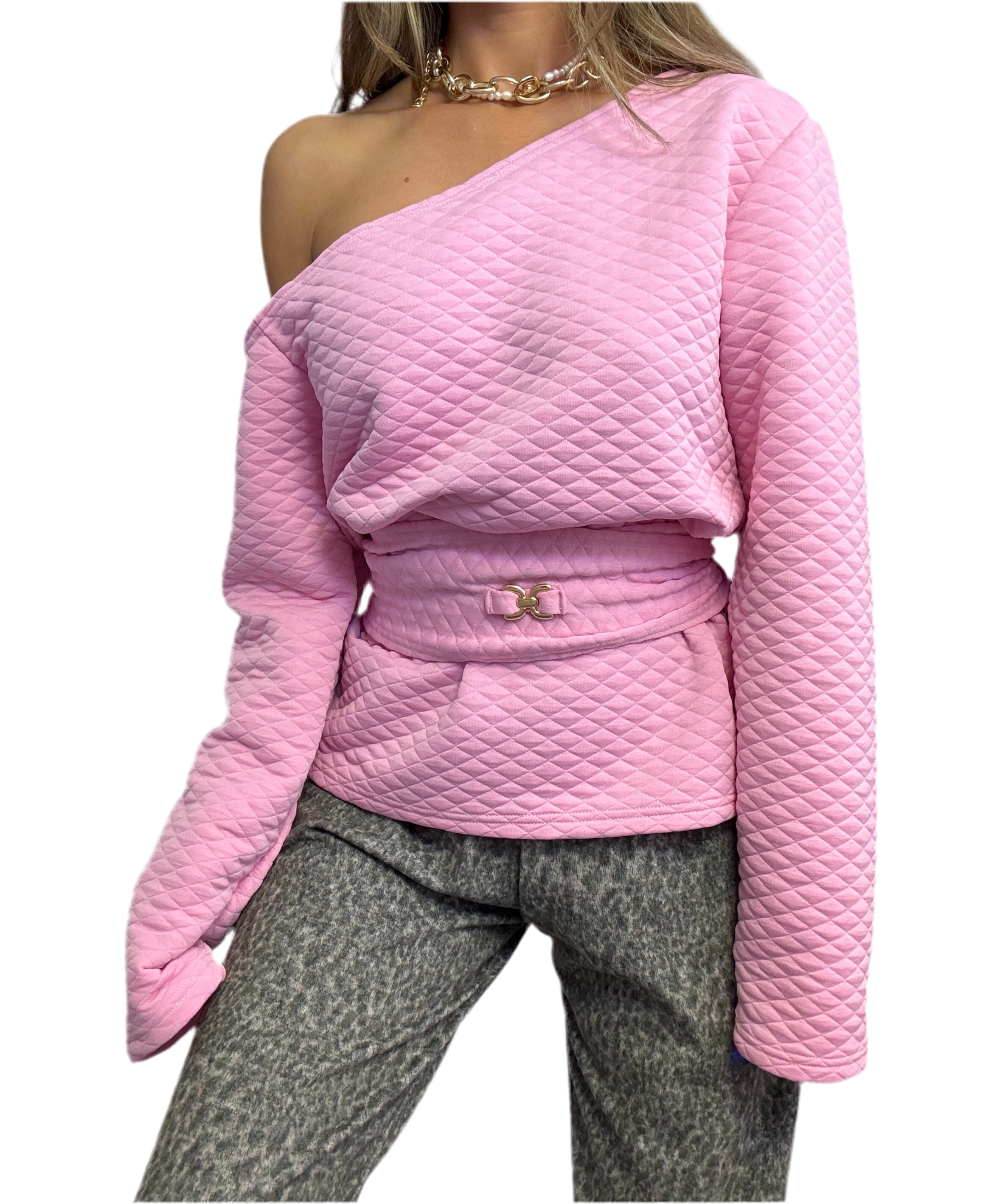 Quilted Cinch Waist Sweatshirt Sugar Pink