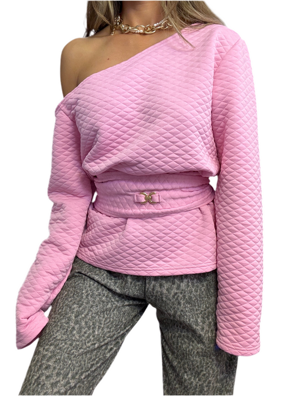 Quilted Cinch Waist Sweatshirt Sugar Pink