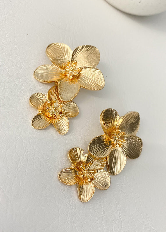 Gold Floating Flower Earrings