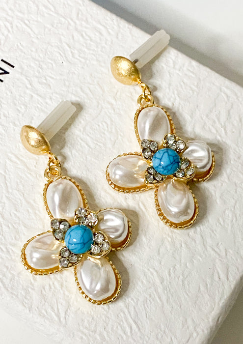 Pearl Cross Drop Earrings