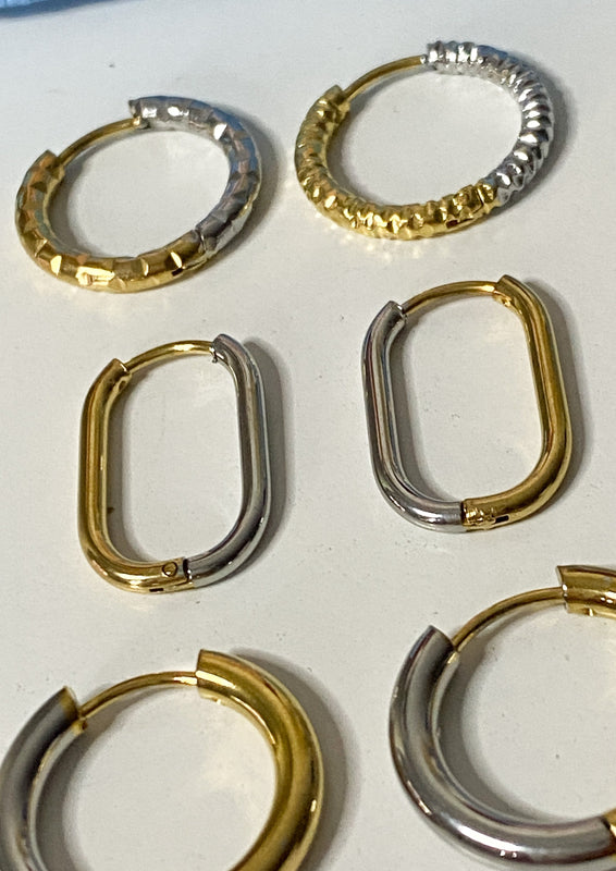 Mixed Metal Oblong Hoop Earrings