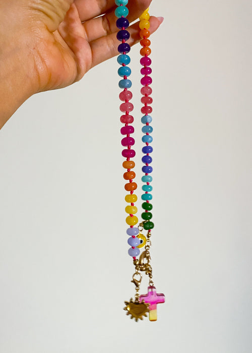 Rainbow Gemstone Necklace with Interchangeable Charms