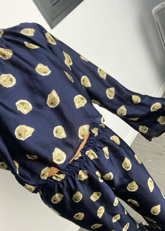 Navy Lion Satin PJ Suit