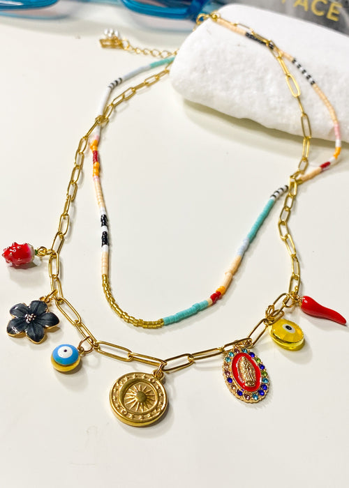 Colourful Double Strand Charm Necklace