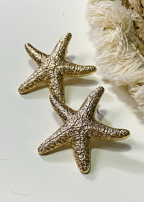 Gold Textured Starfish Earrings