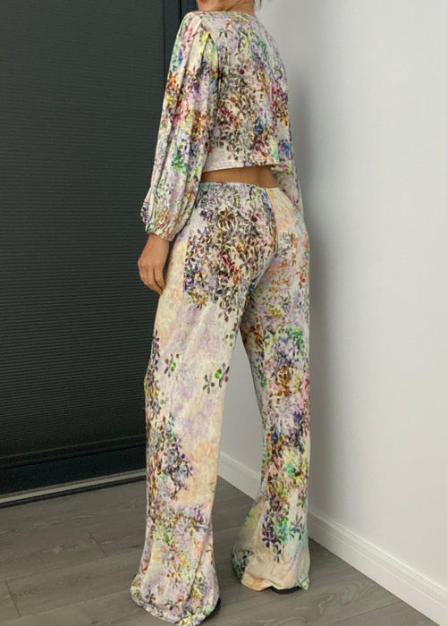 Conjunto de pantalón ancho y top con lazo en la parte delantera con estampado floral