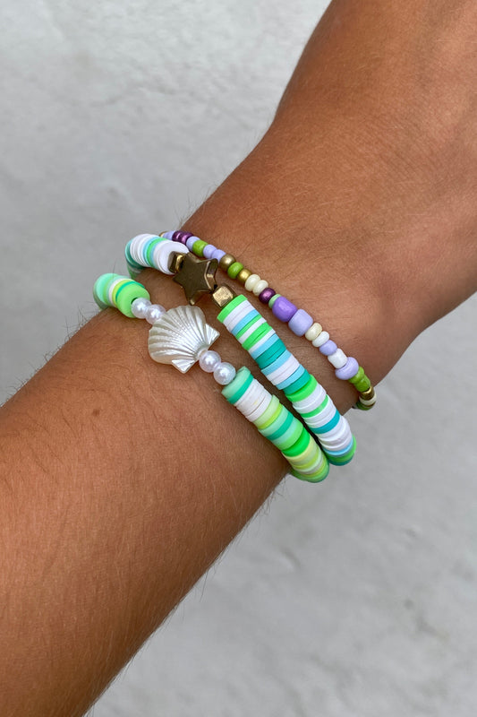 Green Shell Mix Beaded Bracelets