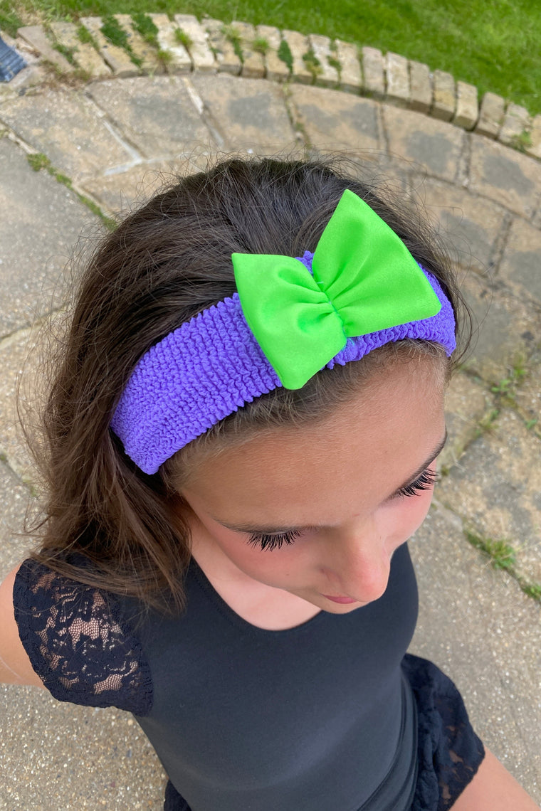 Crinkle Bow Headband Lilac & Lime