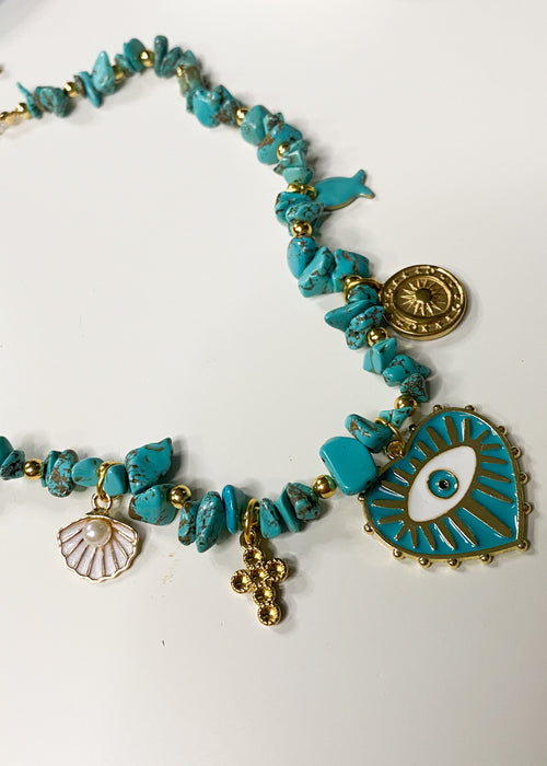 Turquoise Nugget Chain Charm Necklace