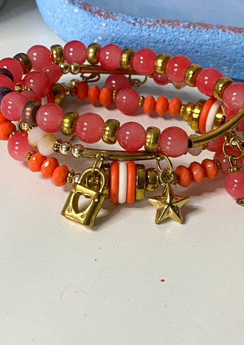 Coral Mix Beachy Stacking Bracelets