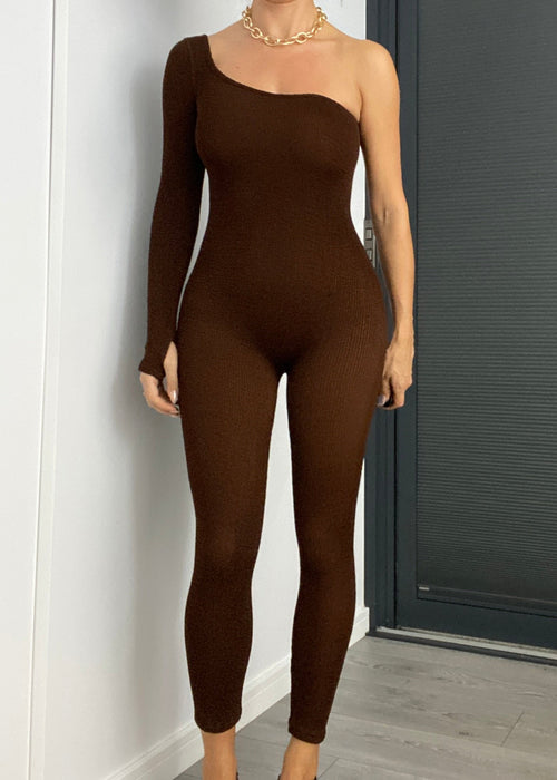 Asymmetric Catsuit in Chocolate Brown