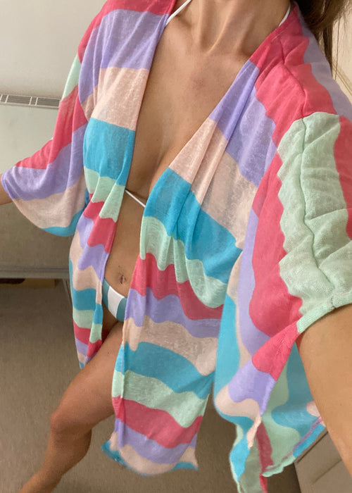 Oversize Kimono Cover Up in Pastel Rainbow