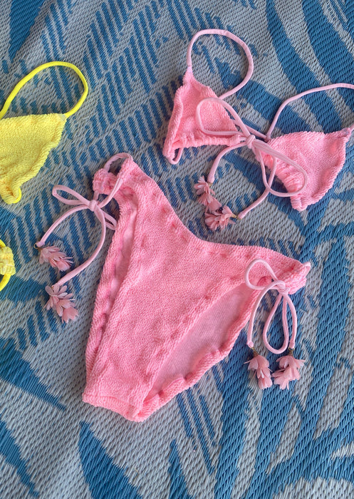 Crinkle Floral Ties Bikini in Bubblegum Pink