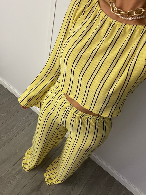 Lemon Stripe Wide Leg Trouser Set