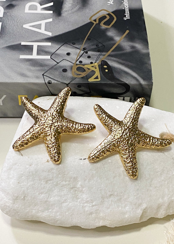 Gold Textured Starfish Earrings