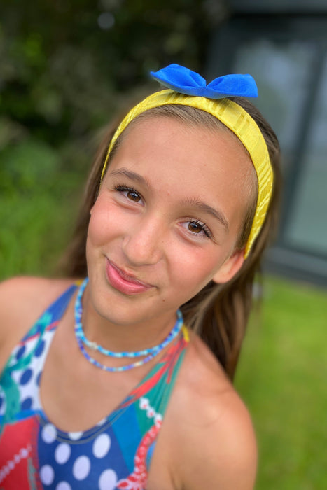 Rib Lycra Bow Headband in Yellow & Blue