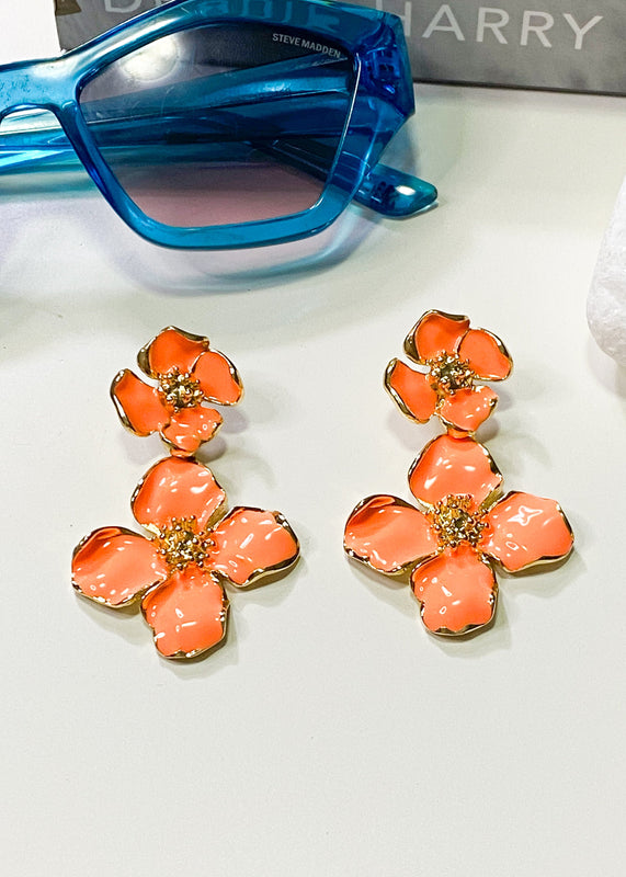 Floral Drop Earrings Bright Peach