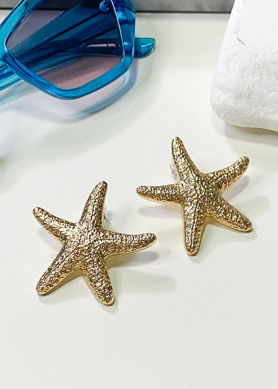 Gold Textured Starfish Earrings