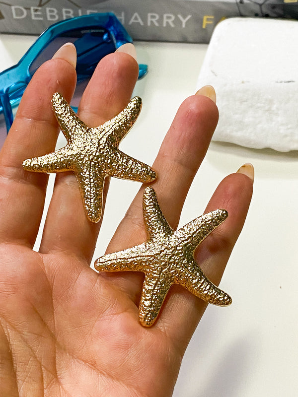 Gold Textured Starfish Earrings