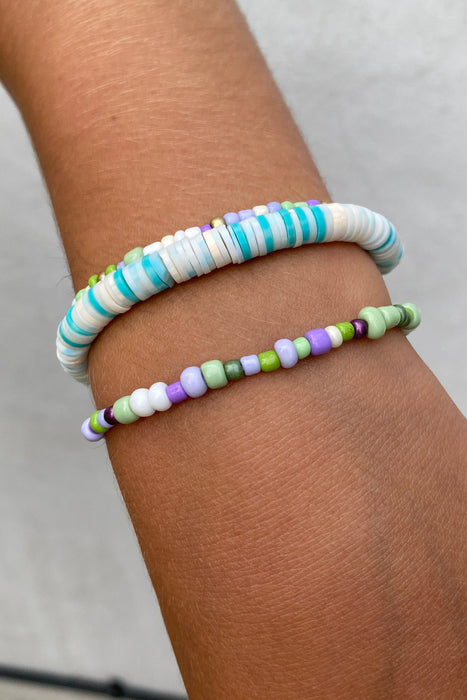 Beaded Bracelets in Greens & Purples