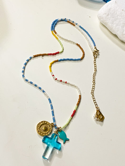 Long Beaded Eclectic Charms Necklace